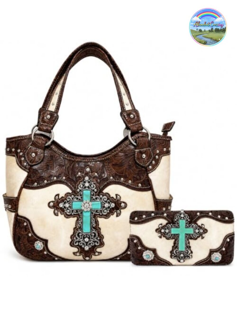 Western Turquoise Crossbody Purse with Matching Wallet Set